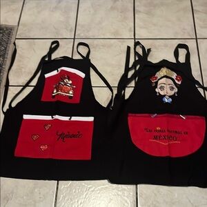 Black and Red Aprons with Embroidered Designs for women